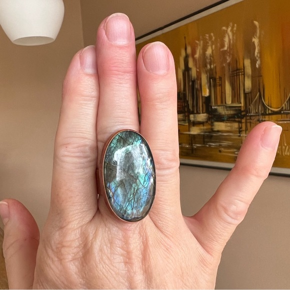 Green Labradorite and Copper Ring, adjustable - Picture 9 of 9